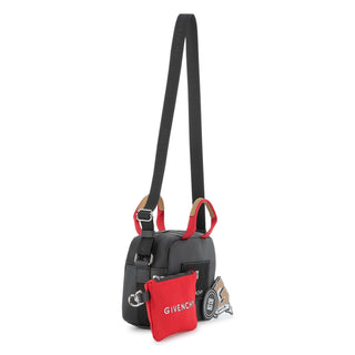 Black with Red Logo Pocket Messenger Bag