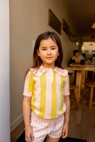 Yellow and Pink Paule Stripe Short Sleeve Sweater