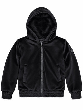 Black Velour Fur Lined Hoodie