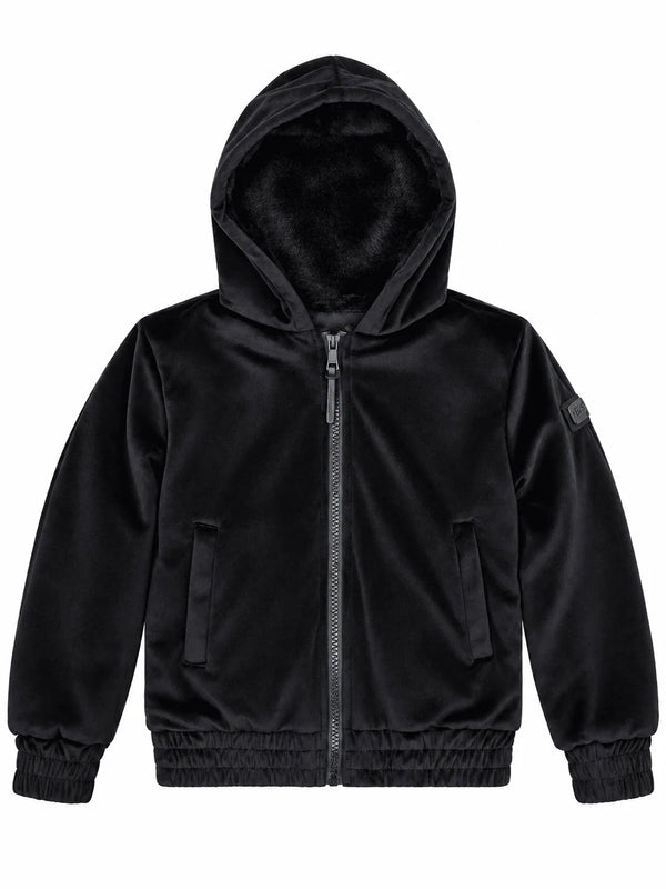 Black Velour Fur Lined Hoodie