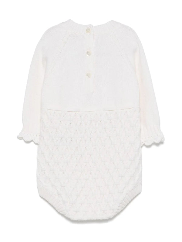 White Baby Long Sleeve Knitted Onesie