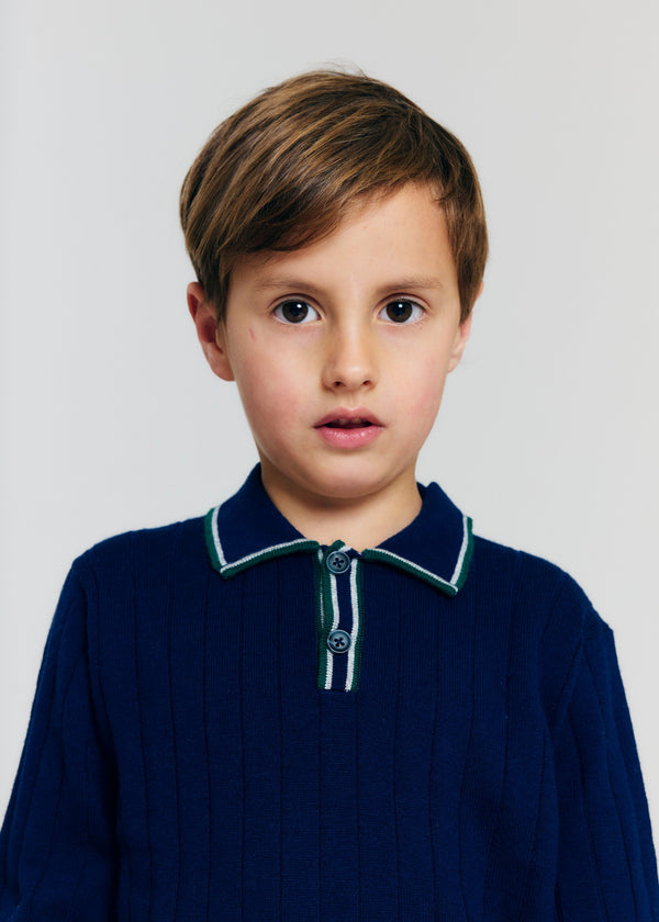 Navy Mir Yan Long Sleeve Polo