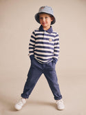 Navy and White Striped Long Sleeve Polo