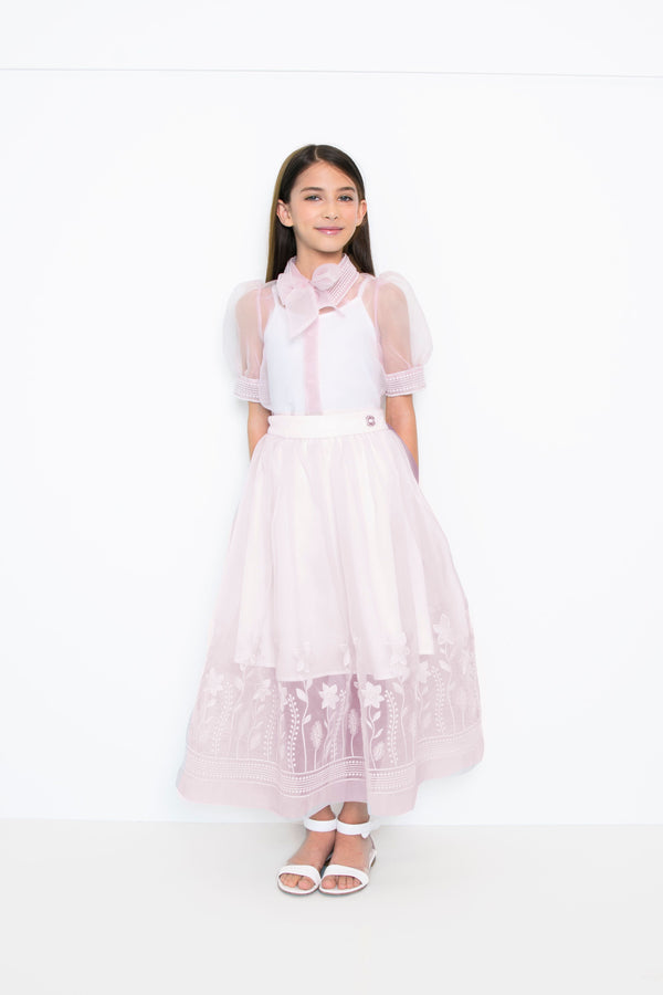 Pink Embroidered Organza Skirt