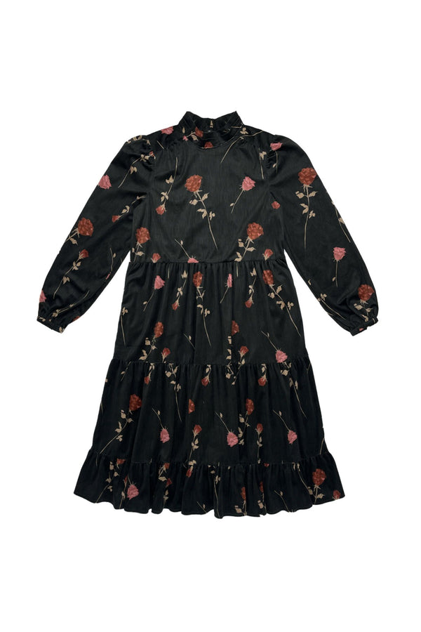 Black Velour Roses Emily Dress