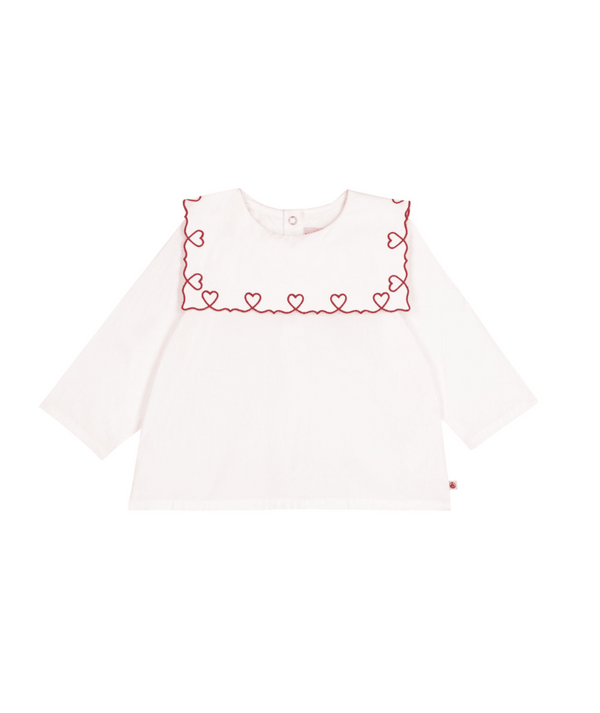 White Baby Embroidered Heart Blouse