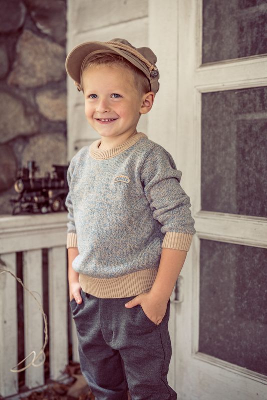 Blue and Taupe Speckled Crewneck Sweater