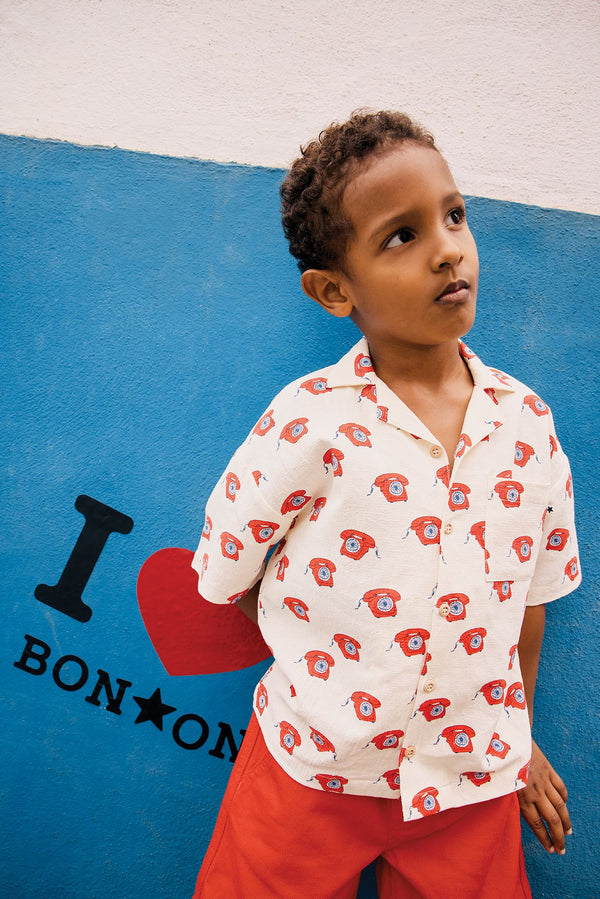 White and Red Phone Short Sleeve Top