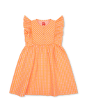 Orange Dajour Gingham Flutter Sleeves Dress