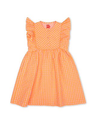 Orange Dajour Gingham Flutter Sleeves Dress