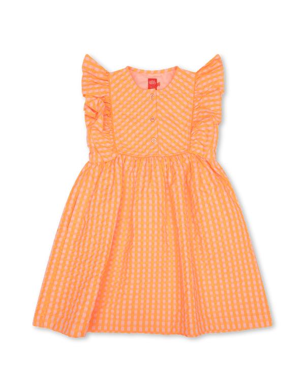 Orange Dajour Gingham Flutter Sleeves Dress