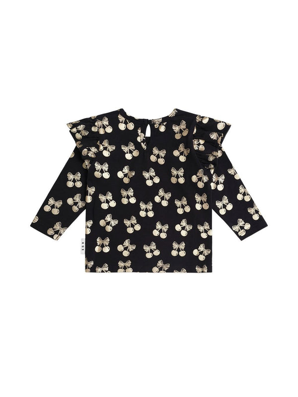 Black and Gold Cherry Pie Frill Top