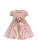 Light Pink Velvet Rose Waist Pleated Dress