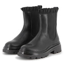 Black Leather Ruffle Ankle Boots