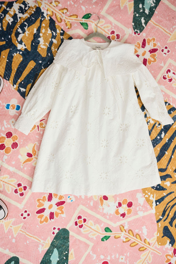 White Eyelet Collared Dress