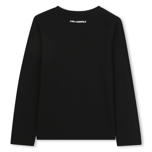 Black Rhinestone Karl and Choupette Long Sleeve Tee
