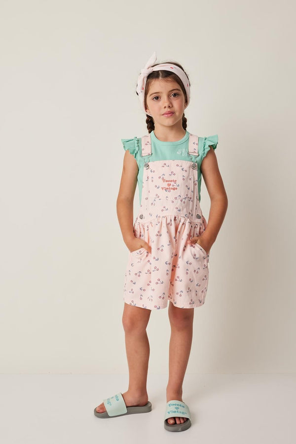 Pale Pink Cherry Print Pinafore Dress