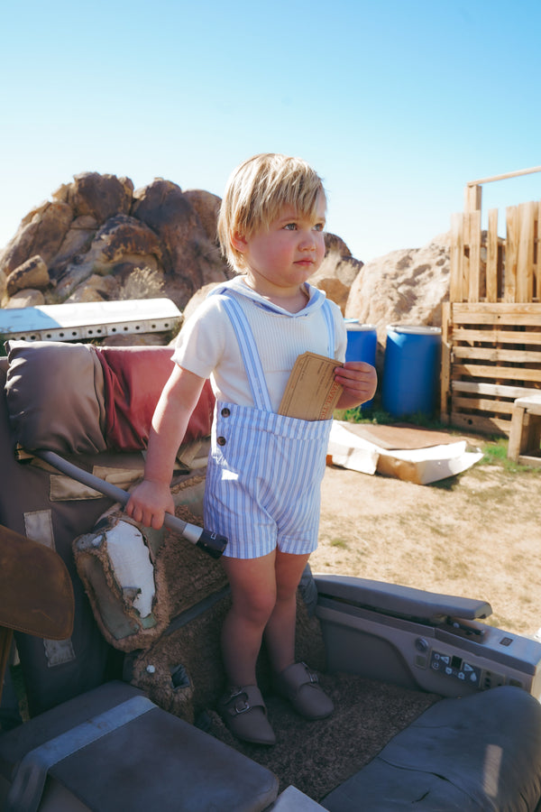 Blue Striped Suspender Shorts