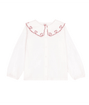 White Embroidered Heart Blouse