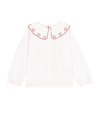 White Embroidered Heart Blouse