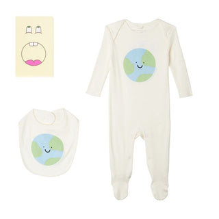 White Baby Planets Footie and Bib Set