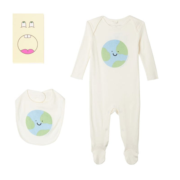 White Baby Planets Footie and Bib Set