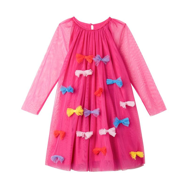 Pink Tulle with Multicolor Bows Dress