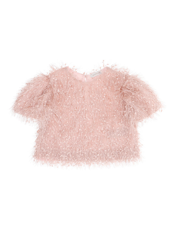 ML Pink Feathered Crop Top