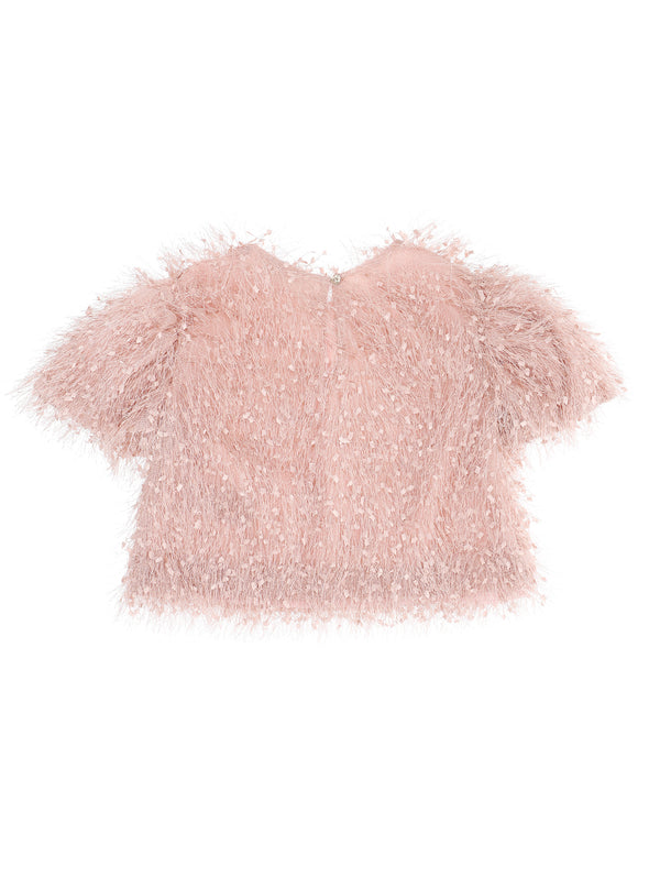 ML Pink Feathered Crop Top