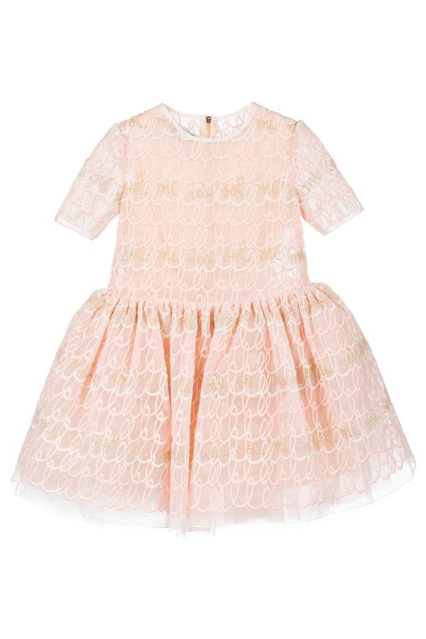 MMS Long Length Pink Organza Scribble Party Dress