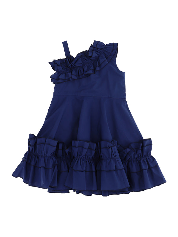 Blue Voyage Shoulder Pleat Poplin Dress