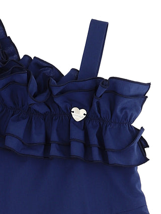 Blue Voyage Shoulder Pleat Poplin Dress