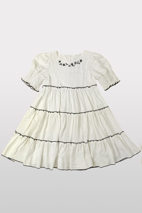 NC Tabarca Ivory Embroidered Tiered Dress