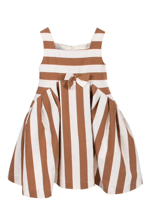 MMS Brown Stripe Midi Dress w/Bows 8 / brown, ivory MMS Brown Stripe Midi Dress w/Bows 8 / brown, ivory
