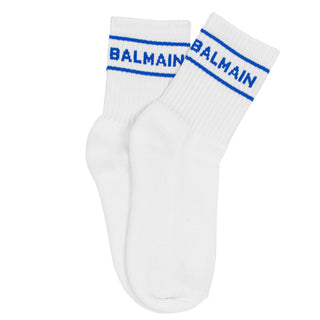 BM White Blue Logo Socks