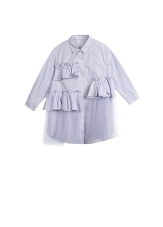 JNBY Light Blue Striped Shirt Dress with Tulle
