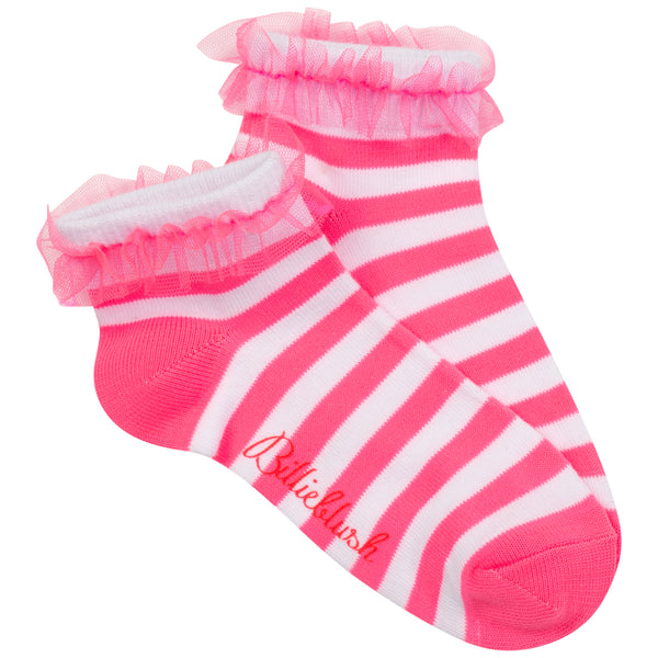 Pink Striped Socks with Mesh Ruffle