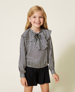 TWS Houndstooth Ruffle Blouse