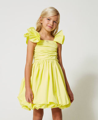 TWS Yellow Taffeta Frilled Sleeve Dress