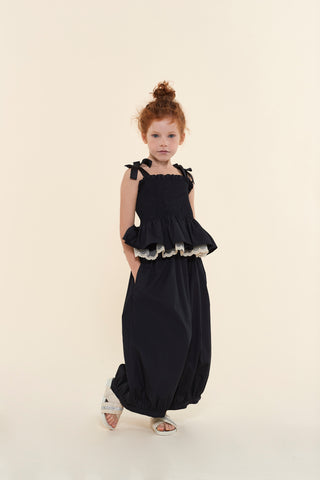 Black Laced Trimmed Smocked Top