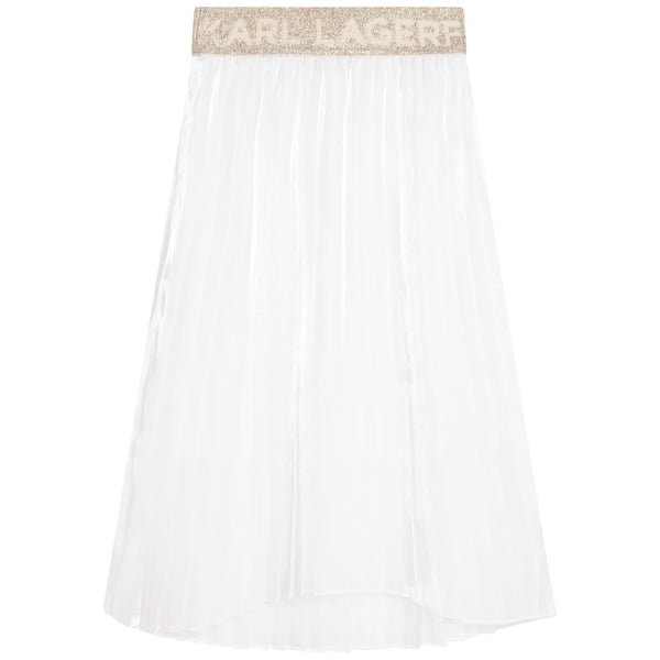 KL White Pleated Logo Skirt