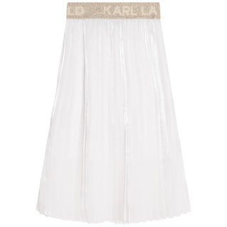 KL White Pleated Logo Skirt