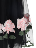 ML Black&Pink Roses Tulle Midi Skirt