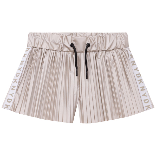 Gold Pleaded Shorts with Side Logo