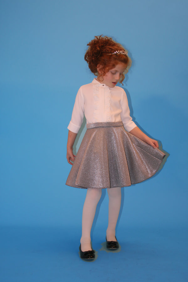 Cream Silver Ruffle Front Dress
