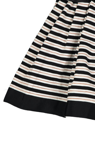 Long Length Black Smocked Bodice Dress with Striped Bottom