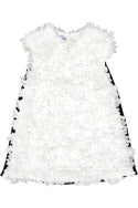 Long Length White Georgette Flower Embellished Dress with Back Pleats