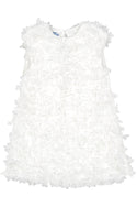 Long Length White Georgette Flower Embellished Dress with Back Pleats