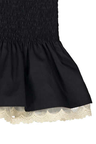 Black Laced Trimmed Smocked Top