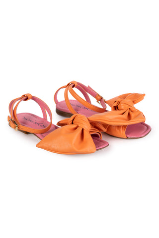 Orange Leather Bow Sandals